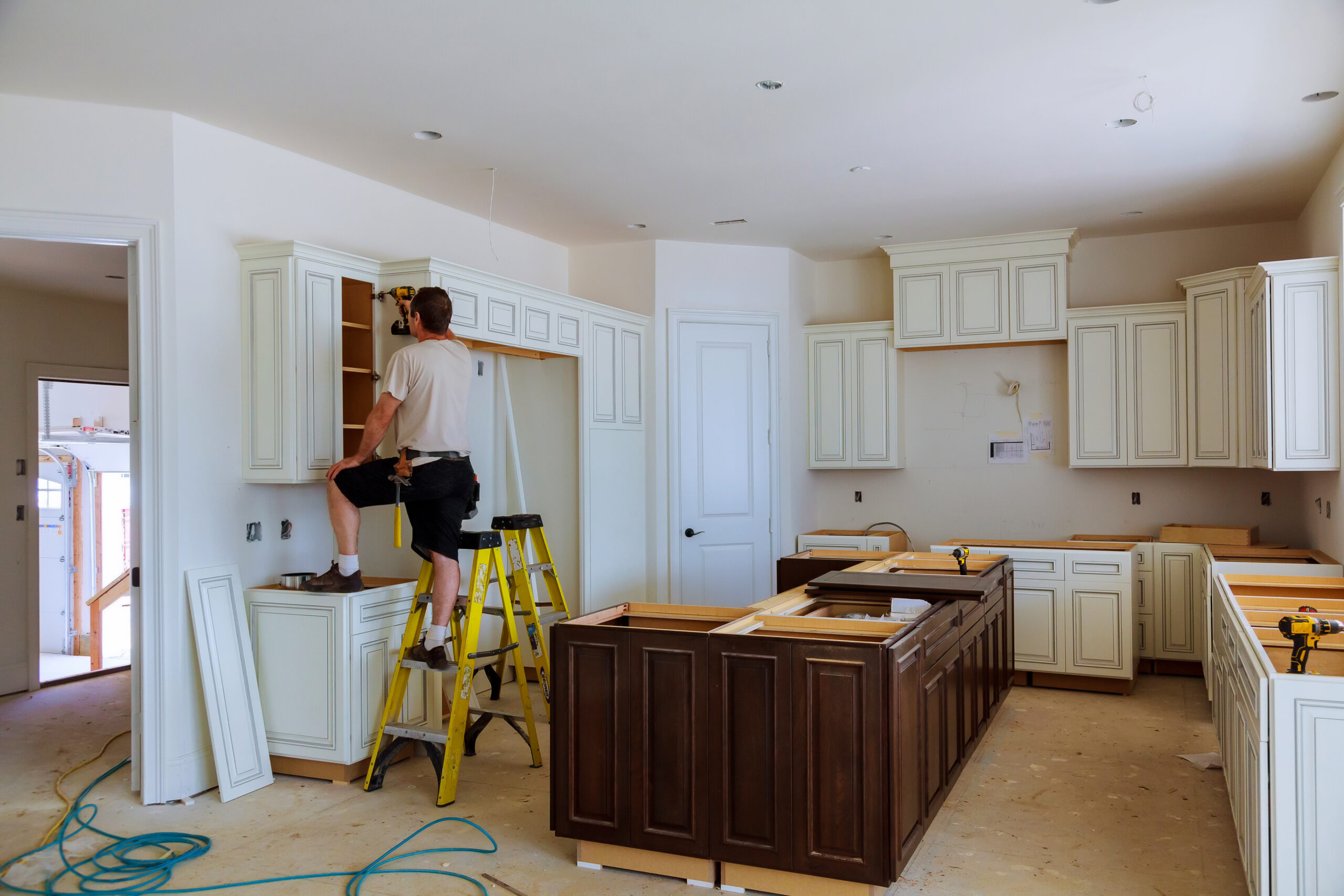 Blind,Corner,Cabinet,,Island,Drawers,And,Counter,Cabinets,Installed
